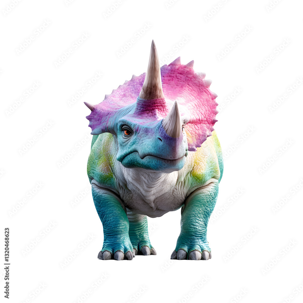 Fototapeta premium Rainbow Triceratops 3D Model Isolated on White Background