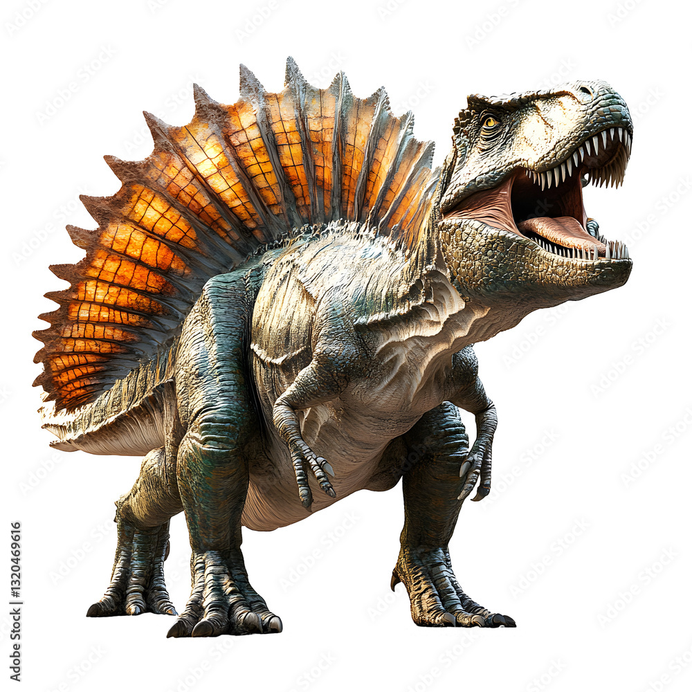 Fototapeta premium 3D Model of a Spinosaurus Rex Dinosaur Roaring, Isolated on Transparent Background