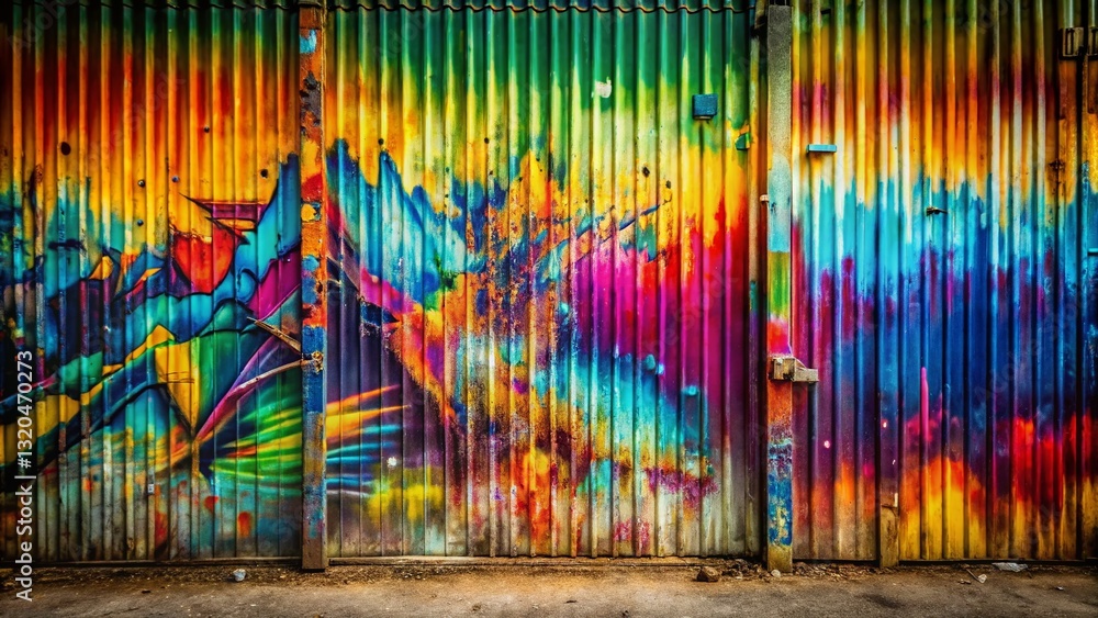 Obraz premium Abstract Colorful Graffiti on Corrugated Metal Wall - Urban Street Art Texture Background