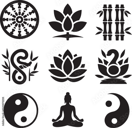 Buddha day Symbols Set - Silhouette Vector