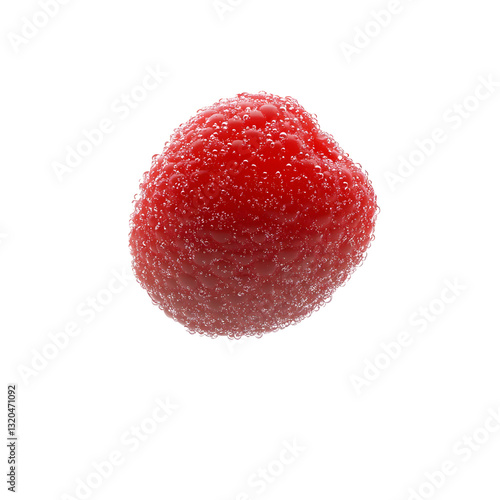3D Render of a Raspberry Covered in Bubbles, Isolated on a Transparent Background