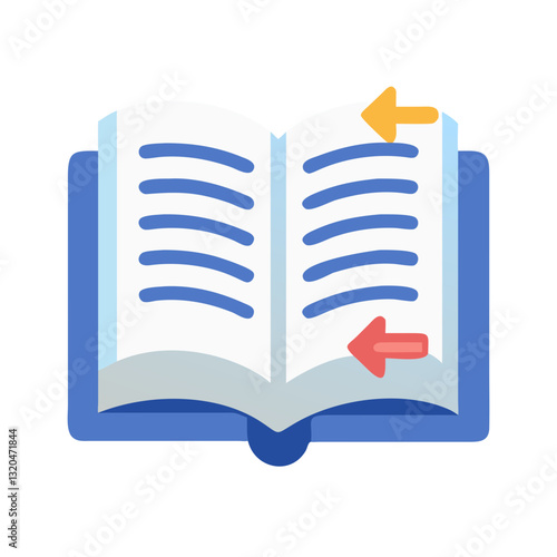 Open book with reading arrows