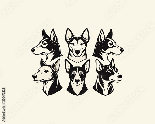 Collection of Dog Breed Portraits in Classic Style