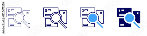 Search enrichment​ icon in 4 different styles. Thin Line, Line, Bold Line, Duotone. Duotone style. Editable stroke