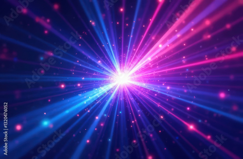 Colorful radiant light burst with glowing pink and blue beams