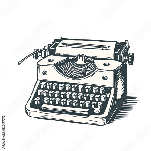 Hand drawn retro typewriter textured vector illustration.