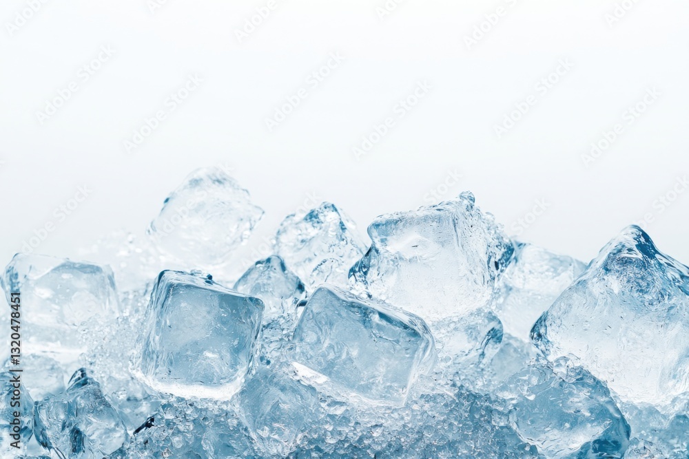 Refreshing ice water with clear ice cubes on a bright white background Refreshing ice water with clear ice cubes on a bright white background
