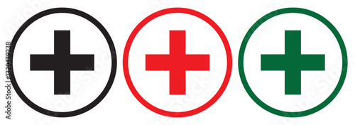 First aid icon,  Green, Red, Black First aid symbol vector design plus icon. EPS 10.