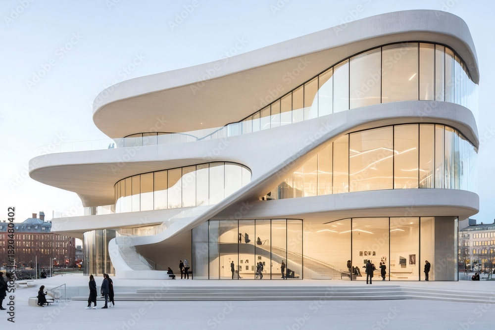 Fototapeta premium The New Munch Museum in Oslo exhibiting modern architecture with curved glass facade
