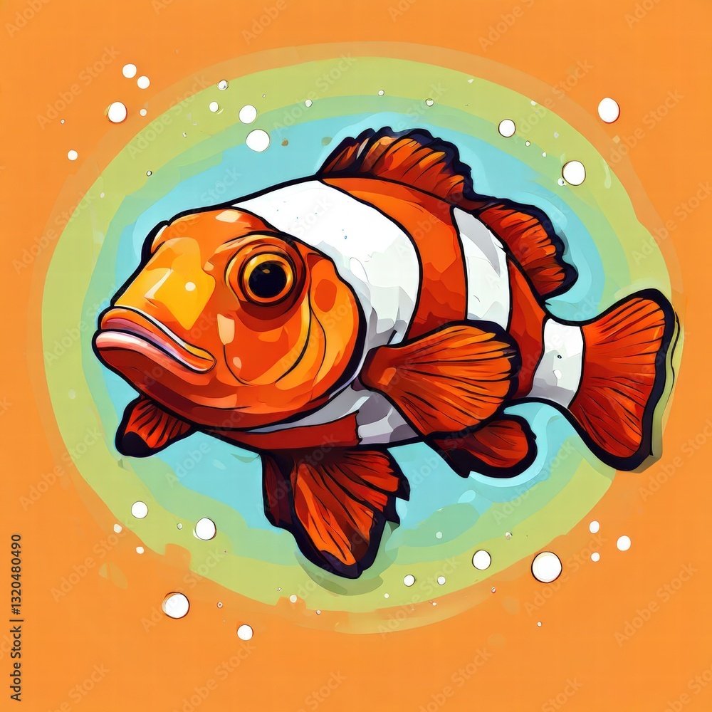 Fototapeta premium an AI Image Generator, Vibrant Clownfish Illustration Against an Aquatic