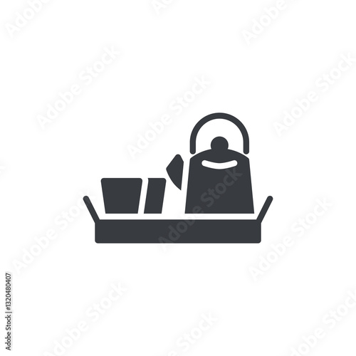 Wooden tray with teapot and cup vector icon