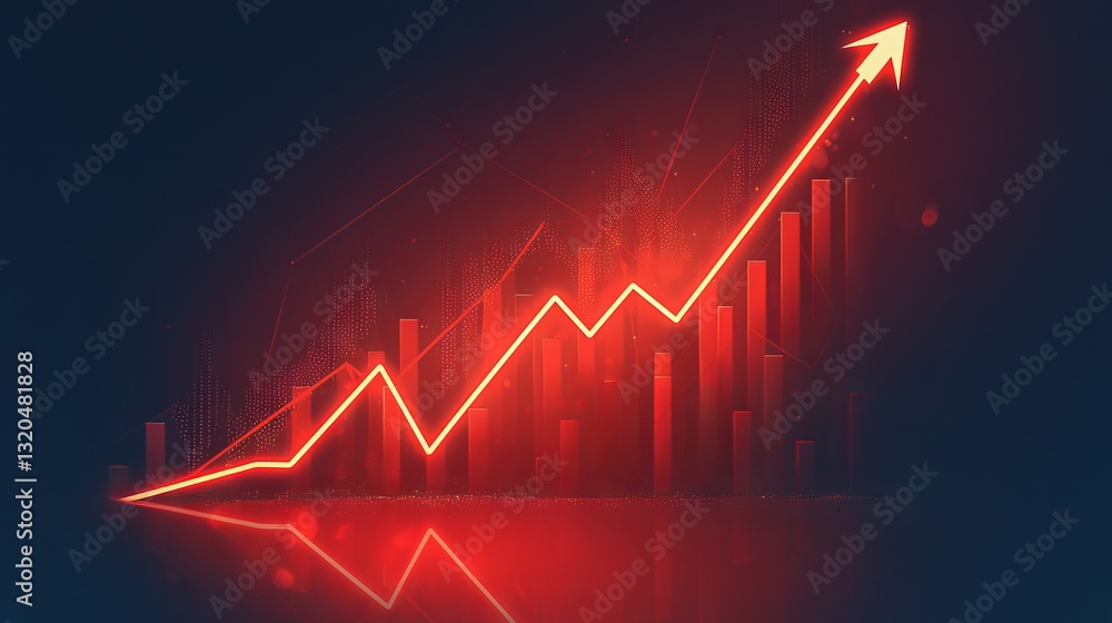Red arrow graph pointing downward with stack of coins falling, symbolizing financial failure, bankruptcy, and economic decline concept