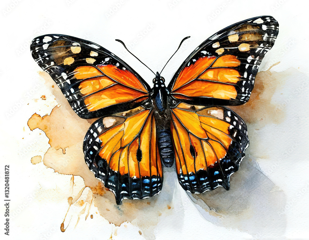 Fototapeta premium monarch butterfly watercolor illustration on white background.