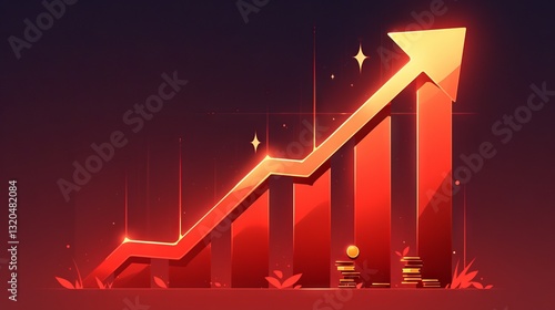Red arrow graph pointing downward with stack of coins falling, symbolizing financial failure, bankruptcy, and economic decline concept