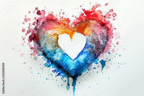 Vibrant Watercolor Heart with Abstract Splashes
