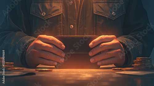 Obraz na płótnie Man's hands holding empty wallet, symbolizing financial struggle, debt, and bankruptcy concept w salonie