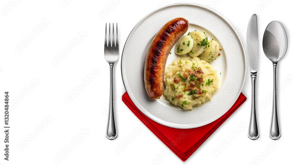 Traditional German Bratwurst with Sauerkraut on a Rustic Plate Traditional German Bratwurst with Sauerkraut on a Rustic Plate