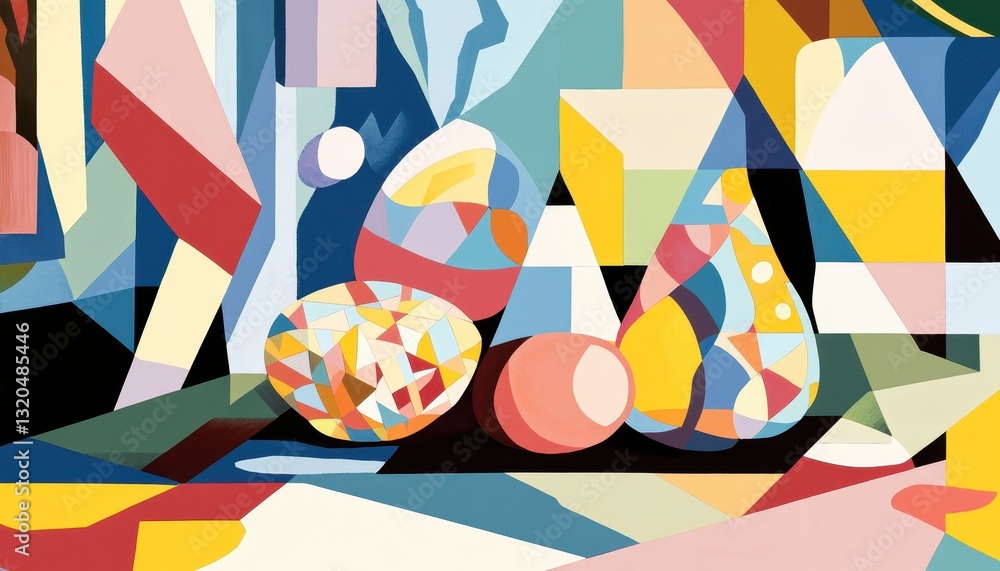 Obraz premium Abstract Geometric Still Life Painting with Vibrant Colors