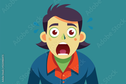 A startled individual with wide eyes and an open mouth displays shock in a vibrant flat style, Startled Customizable Flat Illustration