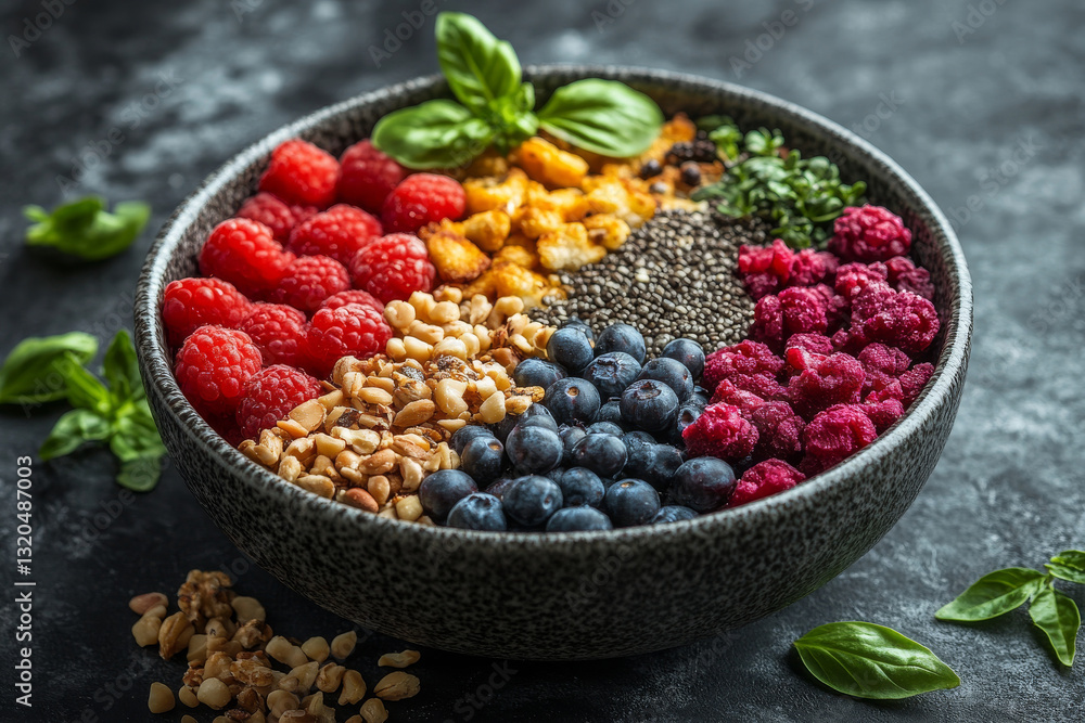 Delicious smoothie bowl with fresh fruits and nuts Delicious smoothie bowl with fresh fruits and nuts