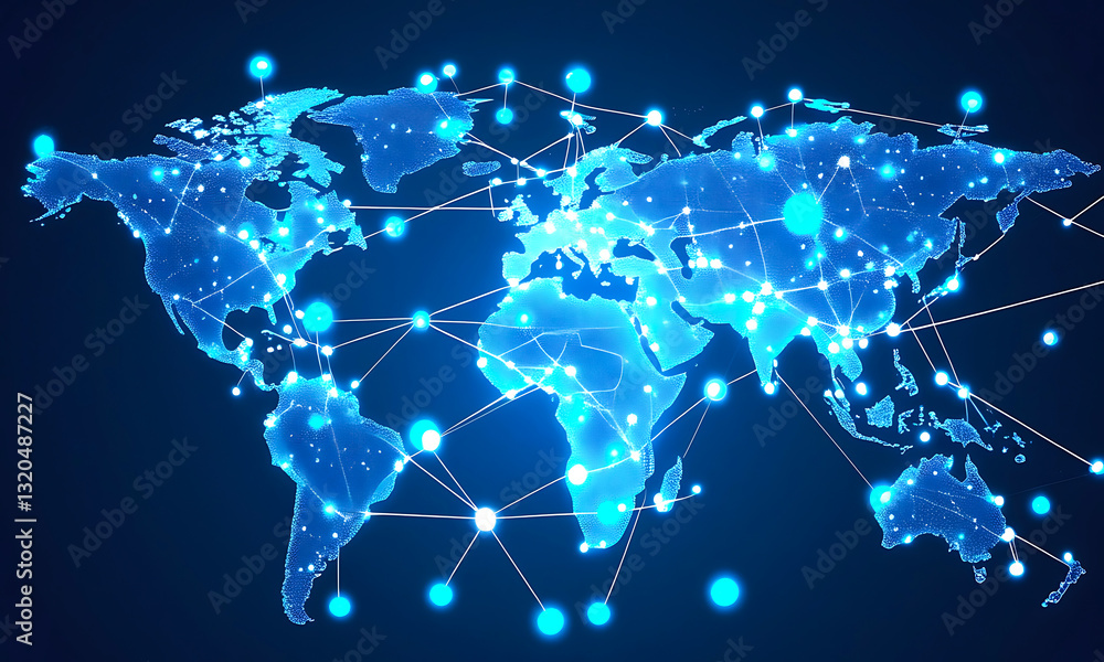 Futuristic Digital World Map Glowing Blue Network And Global Connectivity Futuristic Digital World Map Glowing Blue Network And Global Connectivity