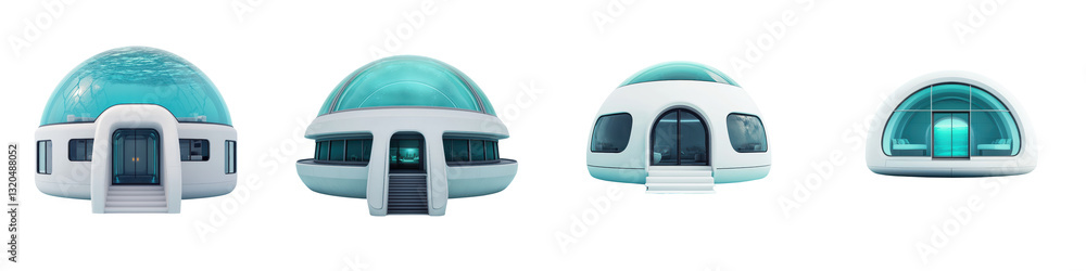 Fototapeta premium Innovative Eco Friendly Geodesic Dome Houses Nestled in Nature Sustainable Energy Efficient and Futuristic Residential Architectural Designs for Modern Living