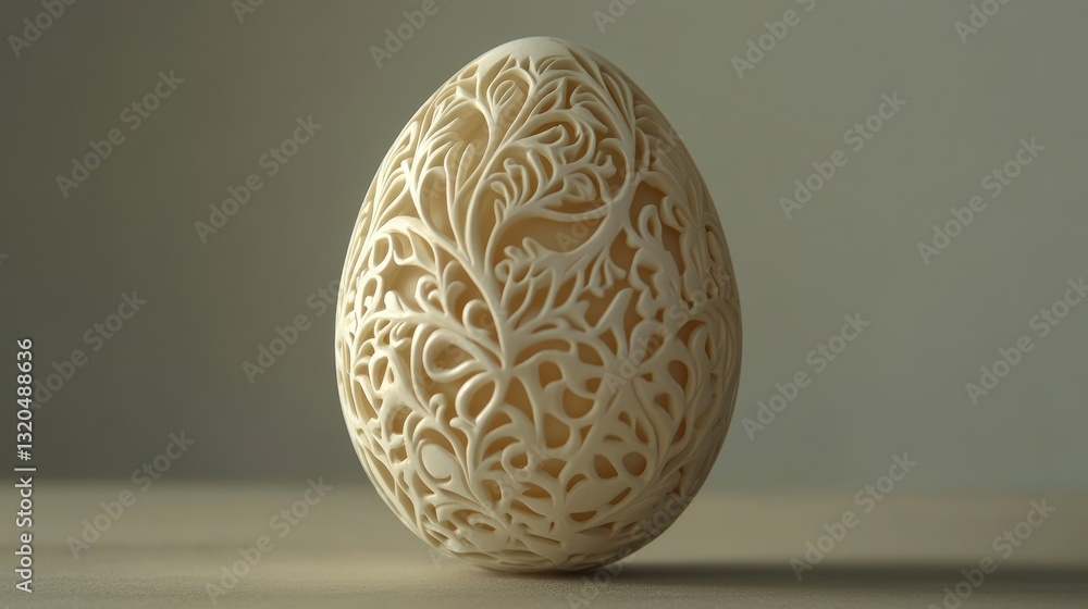 Intricate Carved White Egg with Floral Design Intricate Carved White Egg with Floral Design