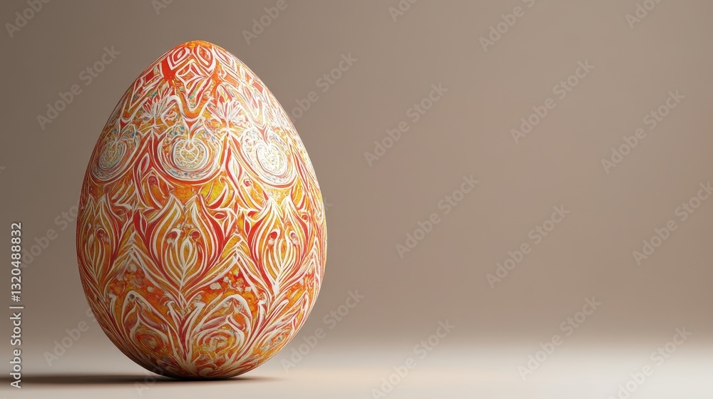 Orange and White Pixel Art Easter Egg on Beige Background Orange and White Pixel Art Easter Egg on Beige Background