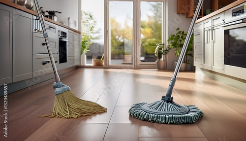 Wallpaper Mural modern kitchen with mop cleaning the floor Torontodigital.ca