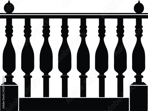 Repeating balustrade icon black silhouette vector. Sketch stair grille bar trellis fence isolated vector icon.