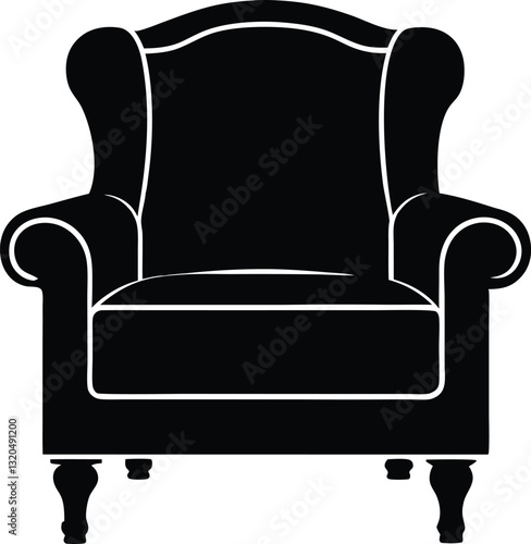 Armchair icon black silhouette on a white background. Chair, Sofa Icon Illustration, Armchair Icon Vector