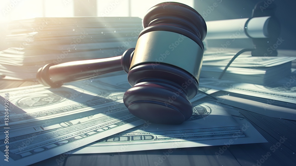 Bankruptcy law concept with legal documents, gavel, and scales of justice representing debt resolution and financial justice