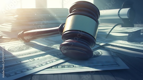Obraz na płótnie Bankruptcy law concept with legal documents, gavel, and scales of justice representing debt resolution and financial justice w salonie
