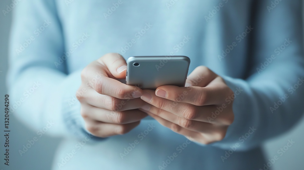 Person Using Mobile Phone for Texting and Connection Technology Concept Person Using Mobile Phone for Texting and Connection Technology Concept