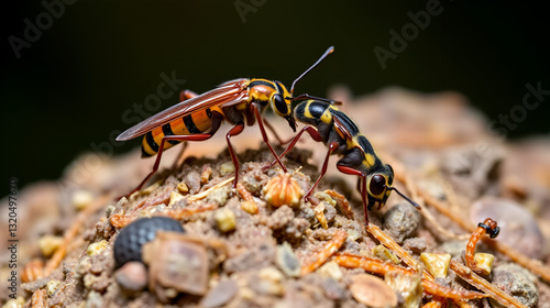 Pareja de insectos copulando sobre cardos