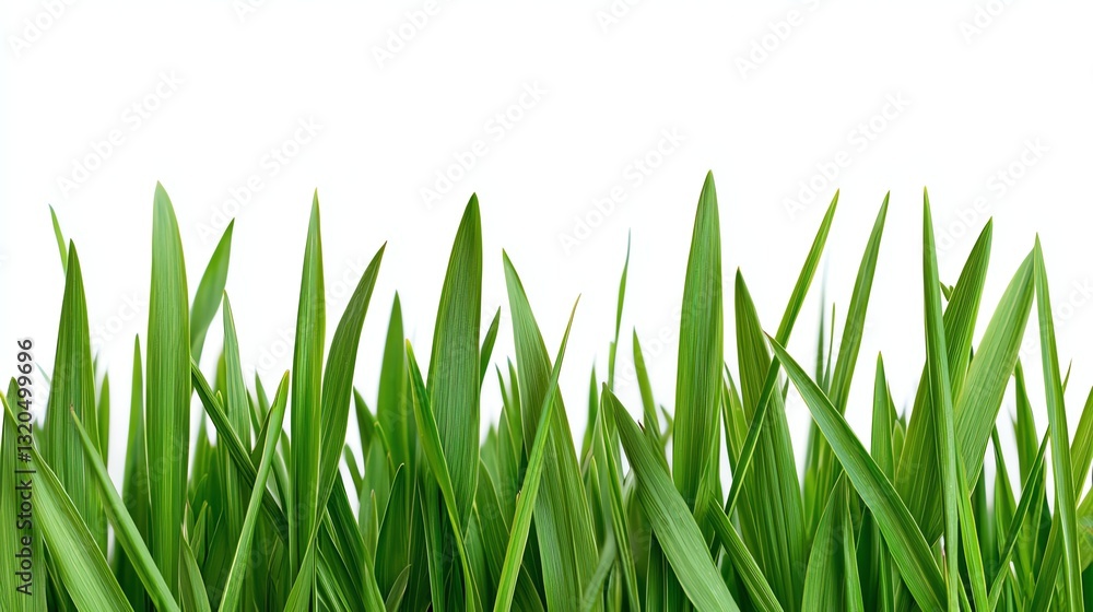 Fototapeta premium Fresh Green Grass Blades Against White Background for Spring Concepts