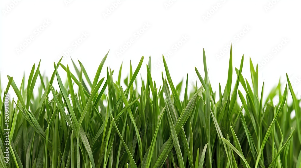Fototapeta premium Green Grass Blades Growing Isolated on White Background Close-up