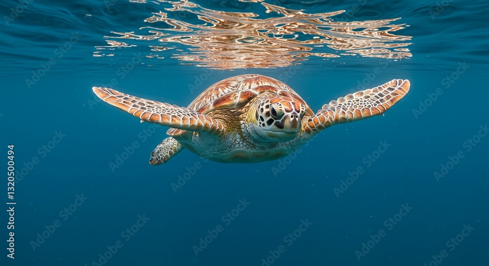 Obraz premium Sea Turtle Underwater: A Serene Ocean Portrait