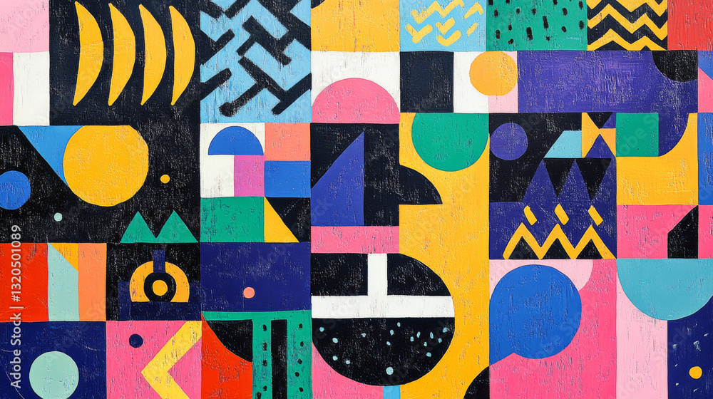 Obraz premium abstract mural featuring playful geometric shapes and colors