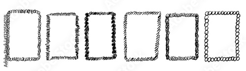 Line curve frame with texture crayon chalk. Scribble hand drawn set frame colorful on black background. Curve crayon chalk set, Vector illustration