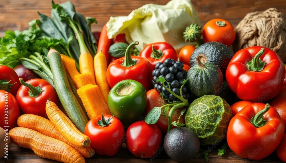 Vibrant fresh vegetables & fruits, ready for a healthy meal, fresh, plantbased Vibrant fresh vegetables & fruits, ready for a healthy meal, fresh, plantbased