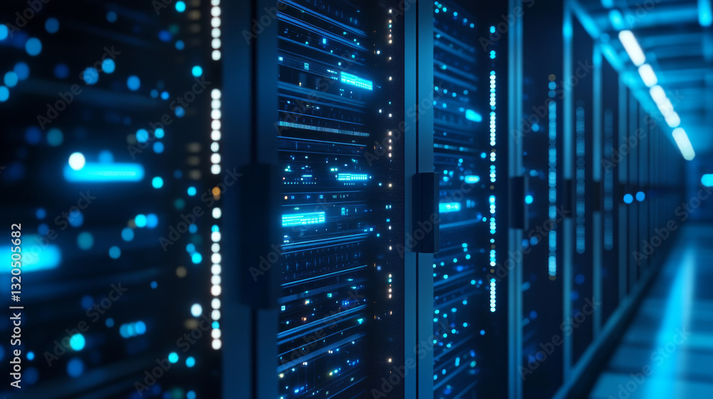 sleek computer connects to vast main server system, showcasing technology sleek computer connects to vast main server system, showcasing technology