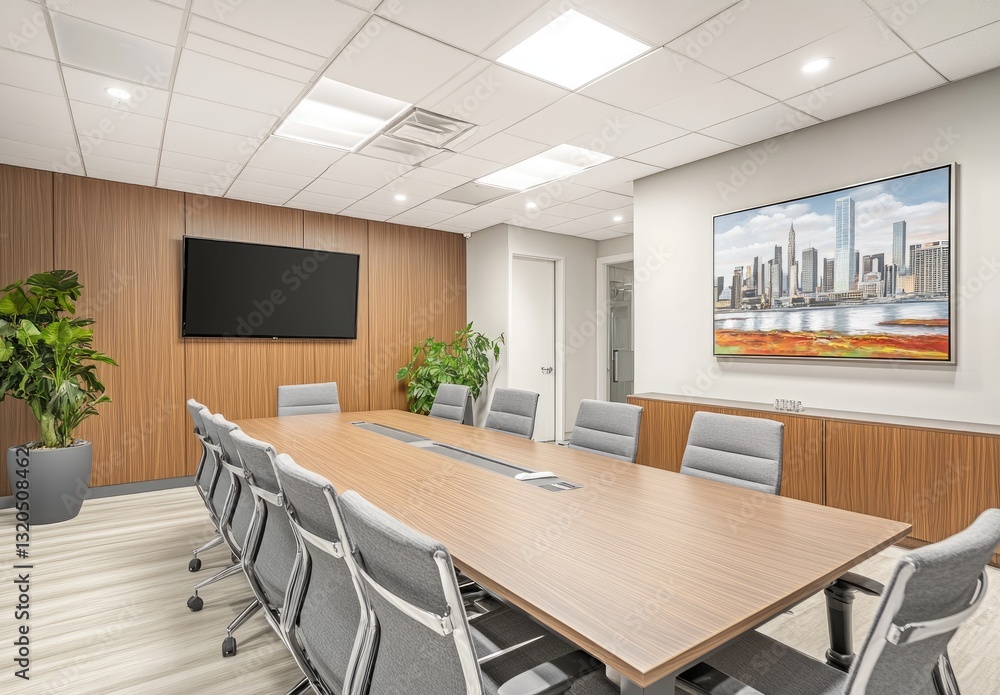 Modern Conference Room with Cityscape Art Modern Conference Room with Cityscape Art