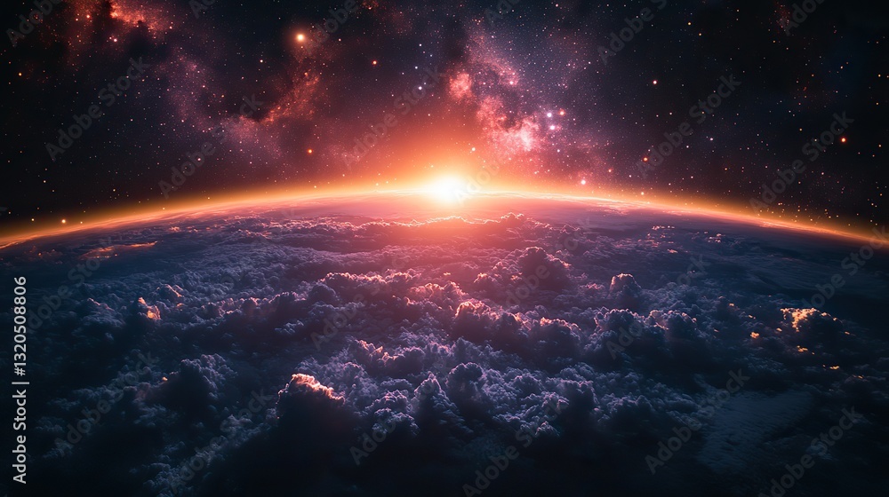 Fototapeta premium A beautiful view of Earth from space with stars is cosmic beauty and our planet's magnificence, perfect for space themes.
