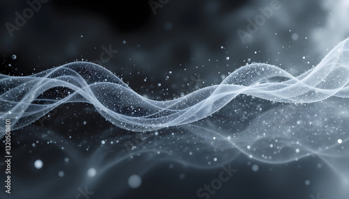 A futuristic 3D render of a sleek, metallic background with swirling particles dancing gracefully through the air, creating a mesmerizing and dynamic visual display.