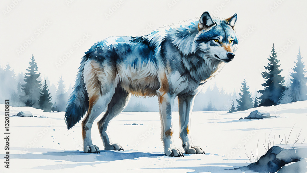 Obraz premium Silent Frost Beneath the Northern Lights: The Arctic Wolf’s Lone Journey