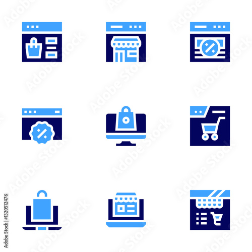 Web store icon set. Bold style. Duotone colors. online shopping, online, voucher, online shop, web