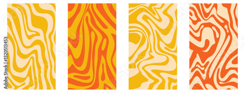 Psychedelic y2k wave vertical background set. Retro fun print bright psychedelic. Y2K marble wave wallpaper. Vector illustration