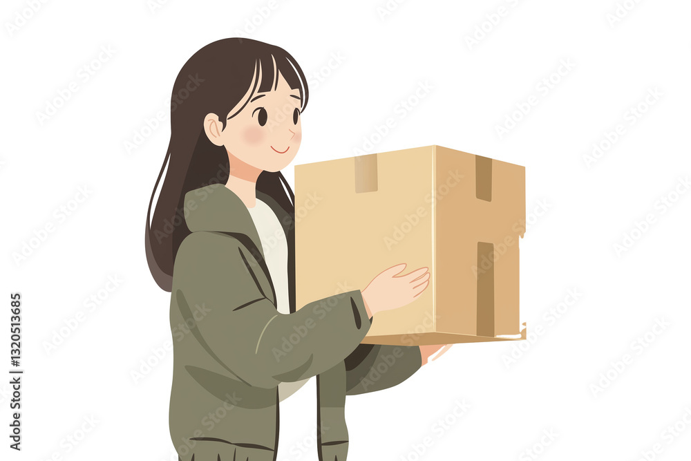 delivery woman holding a box with cardboard delivery woman holding a box with cardboard
