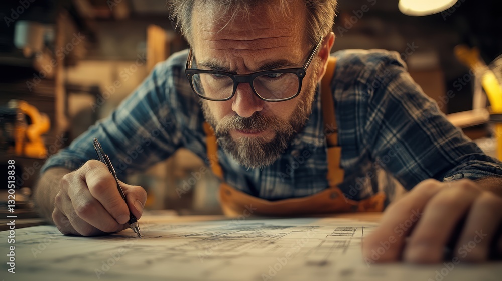 A determined architect, his brow furrowed in deep thought, meticulously crafted a blueprint on a drafting table, his hands tracing the intricate lines of his architectural masterpiece. His mind was A determined architect, his brow furrowed in deep thought, meticulously crafted a blueprint on a drafting table, his hands tracing the intricate lines of his architectural masterpiece. His mind was